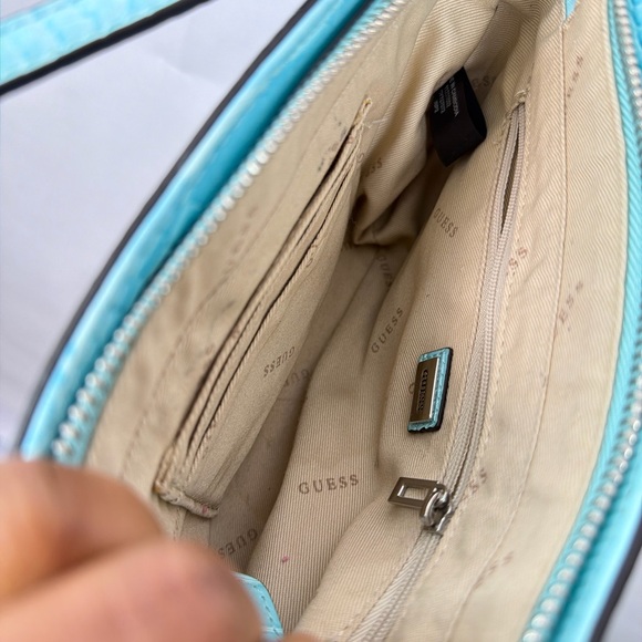 Guess Y2K Light Blue Croc Embossed Shoulder Bag Chain Mini Baguette Purse - Picture 7 of 8